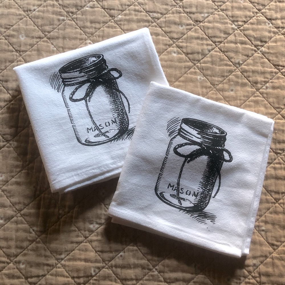 NWT oversized cotton hand/dish towels w/ mason jar